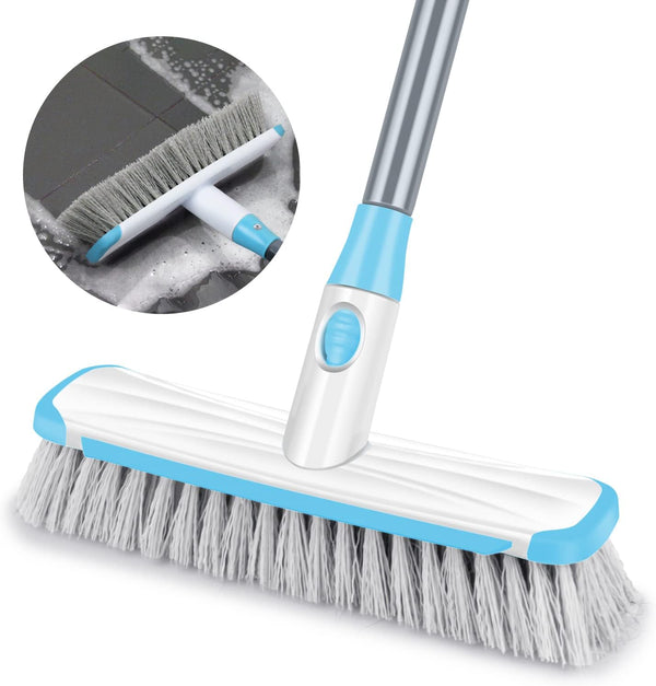 Scrub Brush Floor Brush with Long Handle, 2 in 1 Deck Brush Floor Scrubber for Bathroom, Kitchen, Tub, Carpet