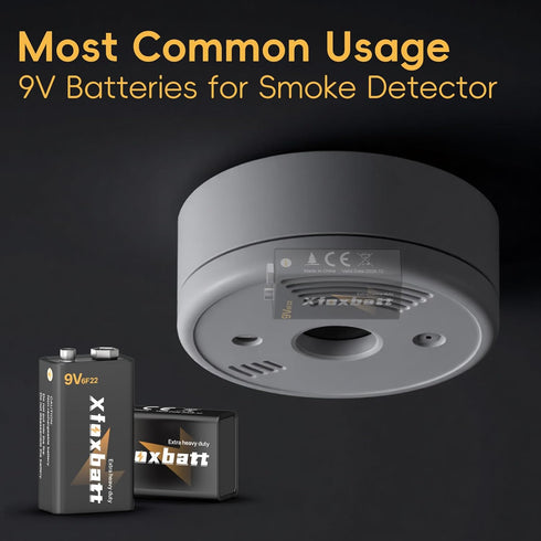 XFOXBATT 9V 6F22 9 4 Count Pack Batteries Carbon Volt Battery for Smoke/CO Detectors Leakproof & Long-Lasting, Square