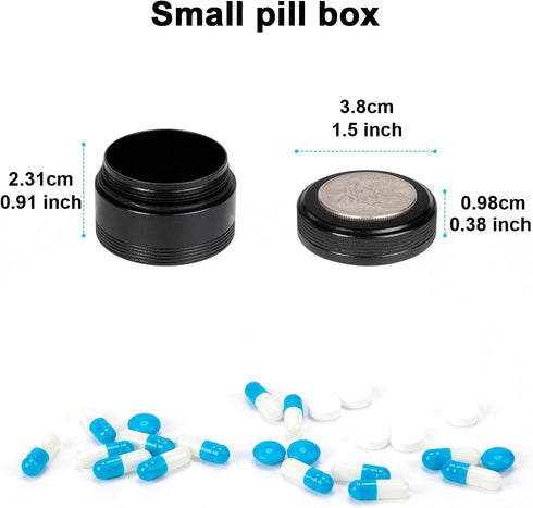 Small Pill Case Metal Pill Box - Single Waterproof Pill Container for Pocket & Purse, Travel Medicine Organizer, Portable Daily Round Pillbox Holder for Medication, Fish Oil