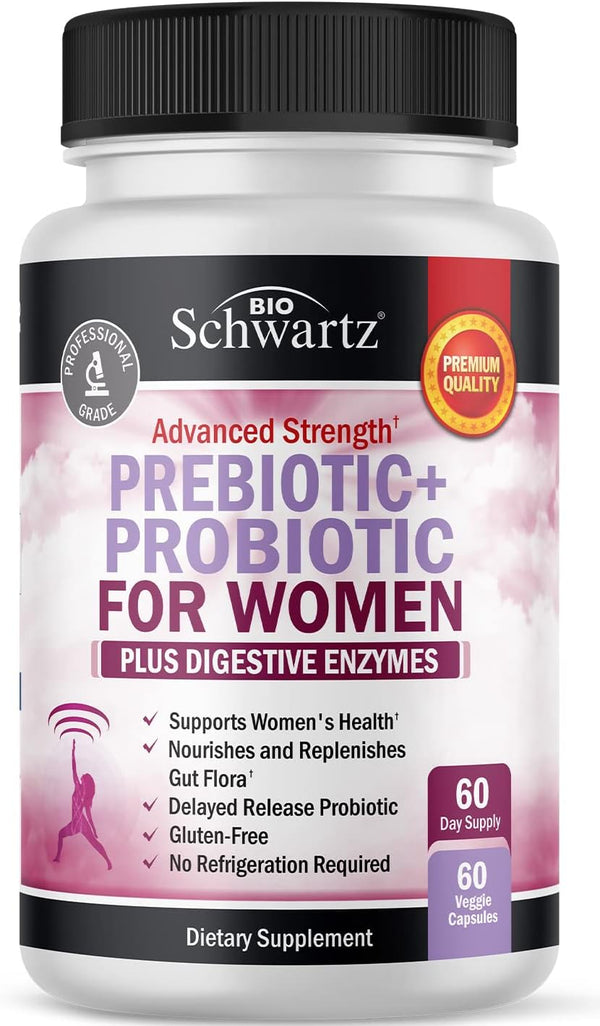 Probiotics and Prebiotics for Women - with Black Cohosh and Red Clover for Gut, Vaginal, and Immune Health Support,