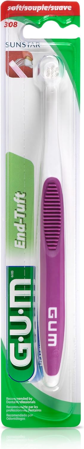 GUM End Tuft Toothbrush - Extra Small Head for Hard-to-Reach Areas, Soft Dental Brush for Adults, 1 Count