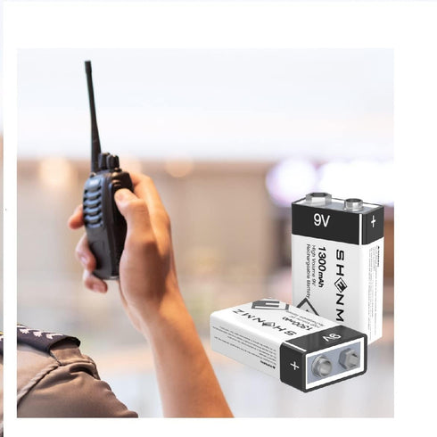 9V Rechargeable Batteries, 1300mAh High Capacity Lithium-ion, 2 in 1 USB C Fast Charging Cable