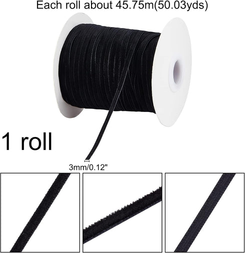 Single Face Velvet Ribbon 50 Yards 1/8 inch Black, Polyester Velvet Ribbon for Wedding, Gift Wrapping & Home Decoration