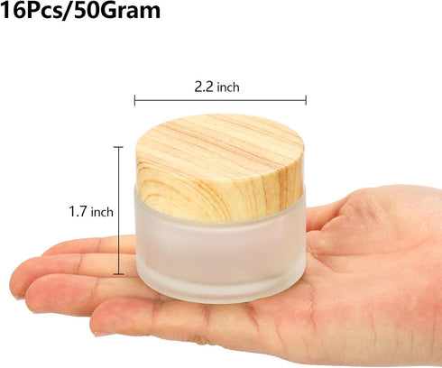 ZENFUN 16 Pieces 50 Gram/50ml /Glass Cosmetic Containers with lids, 1.7 oz Frosted Glass Bottle, Leak-proof Small Makeup Sample Jars, Refillable Travel Jars for Cream, Lotions, Lip Balm by ZENFUN