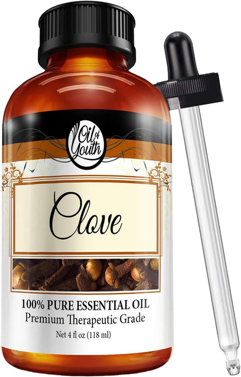 Oil of Youth Essential Oils - Clove Essential Oil 4 oz for Toothache Ease, Gums, Skin