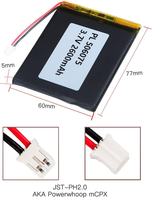 YTKavq 3.7v 2600mAh 506075 2.0mm Polymer Lithium Ion Battery Lipo Rechargeable Battery with PH Connector