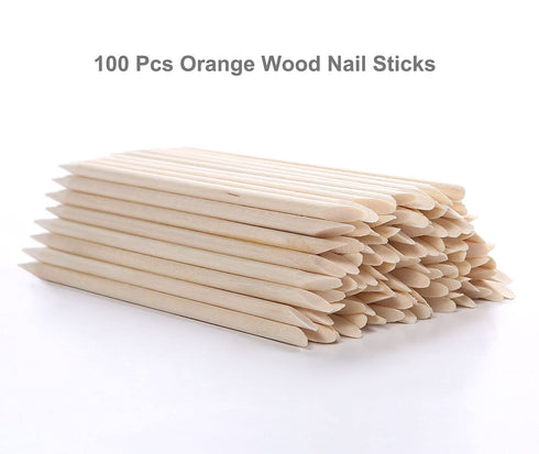 HOOMBOOM 100Pcs Double Sided Cuticle Pusher Remover Nail Art Tool, Orange Wood Sticks for Nails, Manicure Pedicure