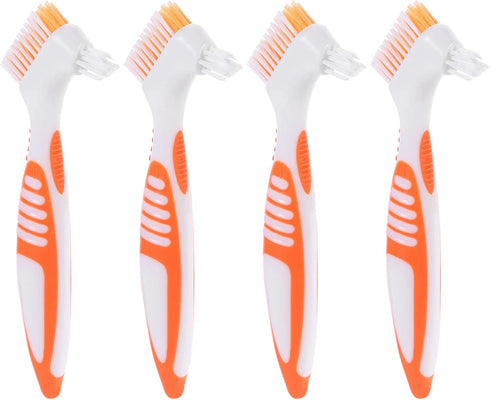 Healifty 4 Pcs Hard Denture Brush - Double Sided Toothbrush for Fake Teeth Cleaning (Orange)