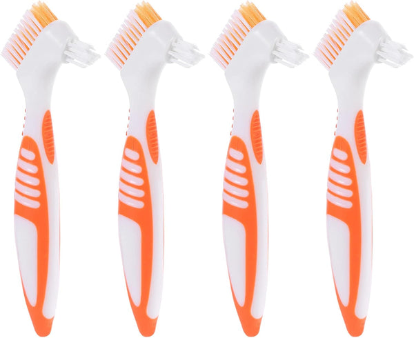 Healifty 4 Pcs Hard Denture Brush - Double Sided Toothbrush for Fake Teeth Cleaning (Orange)