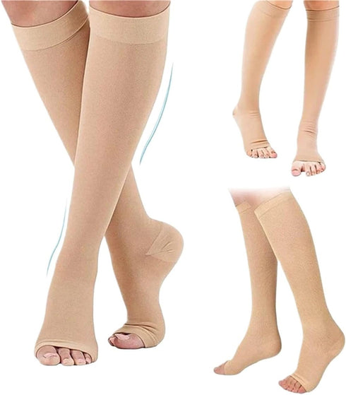 hougna 4 Durable Pairs Compression Socks Prevent Varicose Veins Toeless Support Hose