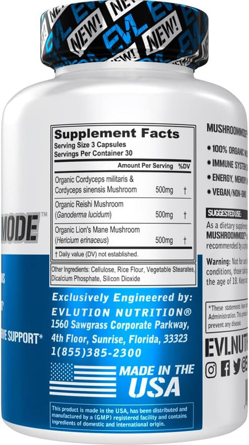 Vegan Organic Mushroom Supplement Capsules - Organic Lions Mane Mushroom Capsules with Cordyceps and Reishi Mushroom Blend - Nootropics Brain Support Supplement for Focus and Energy - 30 Servings