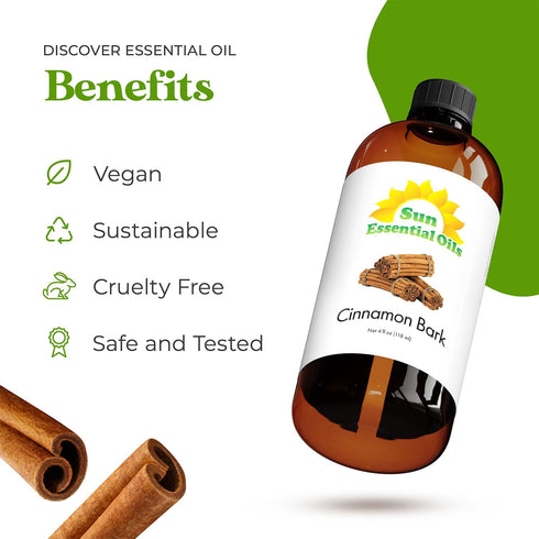 Sun Essential Oils Cinnamon Bark Essential Oil - 4 oz - Cinnamon Oil for Skin, Humidifier, Diffuser, Hair