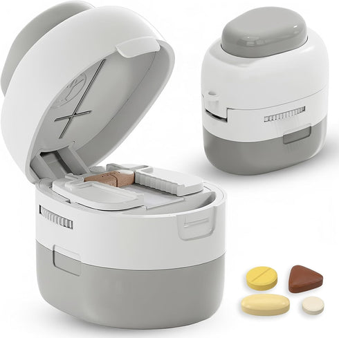 WMuxvia Pill Cutter Splitter with Storage Box, Adjustable Vertical Press Pill Splitter for