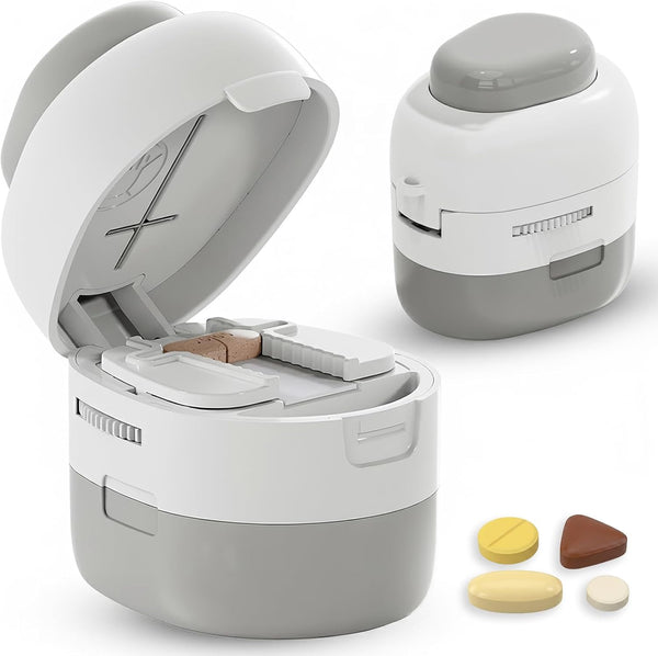 WMuxvia Pill Cutter Splitter with Storage Box, Adjustable Vertical Press Pill Splitter for