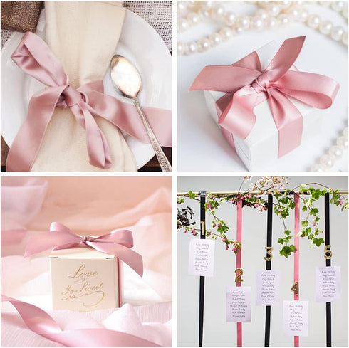 Rose Gold Satin Ribbon 1 Inch x 25 Yards, Solid Color Fabric Ribbon for Gift Wrapping and Crafts