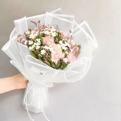 RUSPEPA 20 Sheets Flower Wrapping Paper - White - White Edge Frosted Waterproof Floral Bouquet Packaging for Birthday,