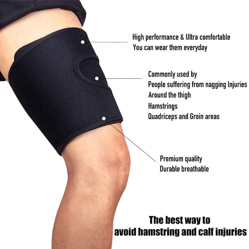 Adjustable Thigh Compression Sleeve for Men and Women, Thigh Support Brace Wrap for Pain Relief, One Size Fit Most,