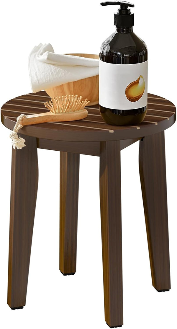 Round 16 Inch Bamboo Waterproof Shower Bathroom Stool Chair, Duty Wooden Bath