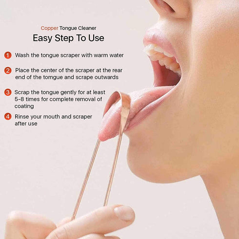 Pure Copper Tongue Scraper Cleaner, Surgical Tongue Scraper, Best Remedy for Bad Breath, Flexible Handle, Set of 1