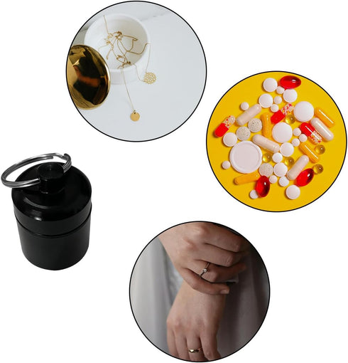 2pcs Portable Pill Container Keychain, Aluminium Alloy Round Pill Box Organizer for Outdoor Travel Camping