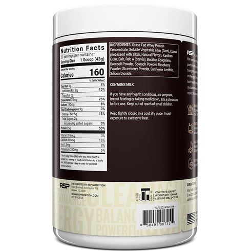 TrueFit High Fiber Protein Powder, Grass-Fed Whey Meal Replacement Shake with Prebiotics, Probiotics, & Organic
