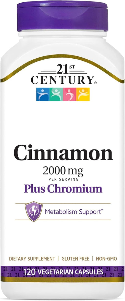 21st Century Cinnamon 2000 mg Plus Chromium, Vegetarian Capsules, 120 Count