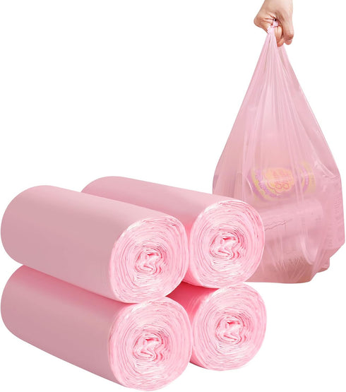 Portable Trash Bags, 2-4 Gallon, 120 Counts, Strong Thicken Small Garbage Bags, Pink
