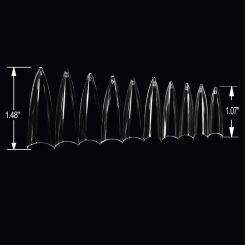 VIVACE Clear Long Stiletto Gel Nail Tips, 500pcs, 10 Sizes with Clear Plastic Case for Nail Salon