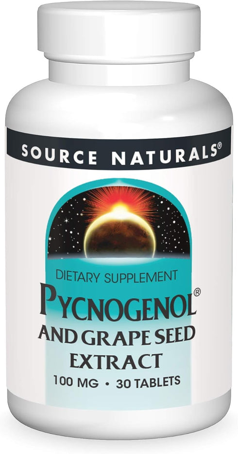 Source Naturals Pycnogenol & Grape Seed Extract, 100 mg Dietary Supplement, 30 Tablets, a Potent Combination of Two