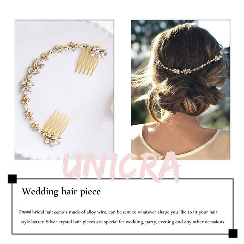 Unicra Bridal Hair Combs Wedding Crystal Headpieces Accessories for Brides (Gold).