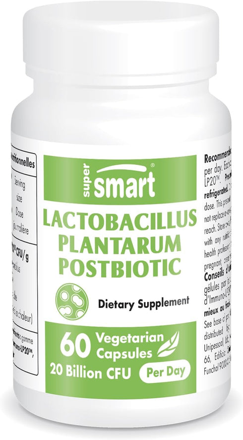 Supersmart Lactobacillus Plantarum PostBiotic, 20 Billion CFU, Heat-Treated Probiotic Supplement, 60 Vegetarian Capsules