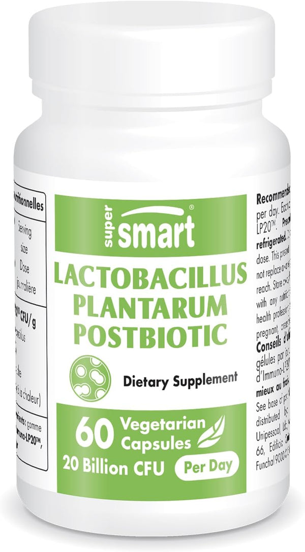 Supersmart Lactobacillus Plantarum PostBiotic, 20 Billion CFU, Heat-Treated Probiotic Supplement, 60 Vegetarian Capsules