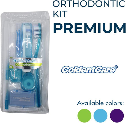Orthodontic Oral Care Kit for Cleaning Brackets Braces, Includes Toothbrush, Dental Floss, Wax, and Case (Blue)