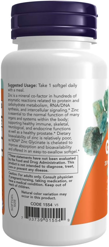 Now Supplements, Zinc Glycinate with 250 mg Pumpkin Seed Oil, 120 Softgels