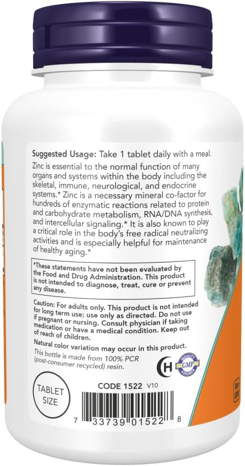 Now Foods Zinc, 250 Count, Unflavored Tablet from 405mg Zinc Gluconate
