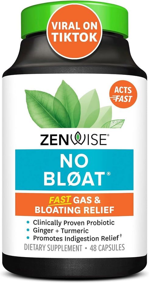 Zenwise Health No Bloat - Probiotics and Digestive Enzymes for Bloating Relief, Vegan Water Retention Pills