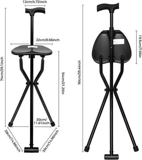 WXLTSGM 3 Portable Walking Stick, Folding Cane Chair with Seat Non-Slip Legged Portable Elders Travel Hiking Chair