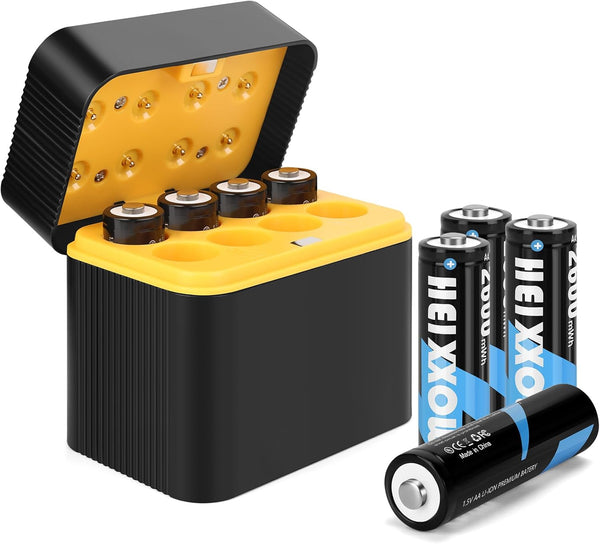 heixxow Rechargeable AA Lithium Batteries 8 Pack with Charger | 1.5V 2600mWh Long-Lasting