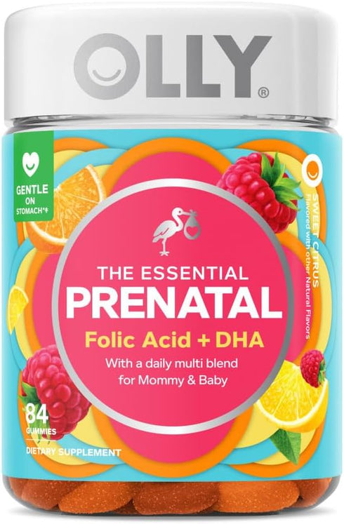 OLLY Essential Prenatal Gummy Multivitamin, Folic Acid, Vitamin D, Omega 3 DHA, Citrus Berry, 84 Count