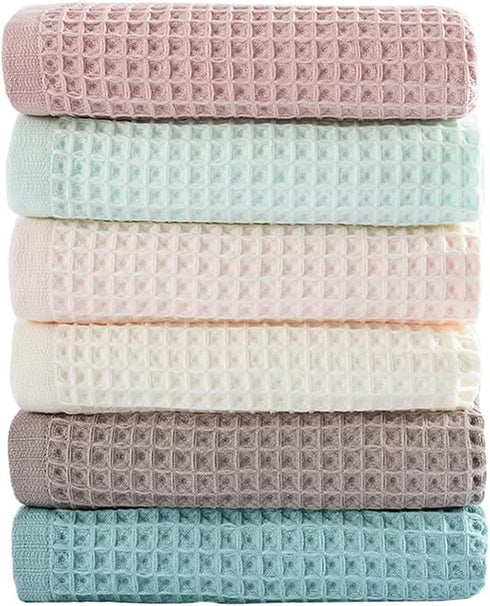 6 Pack Waffle Weave Dish Cloths - 13x13 Inch 100% Cotton Kitchen Towels for Washing Dishes (Mixed Colors)