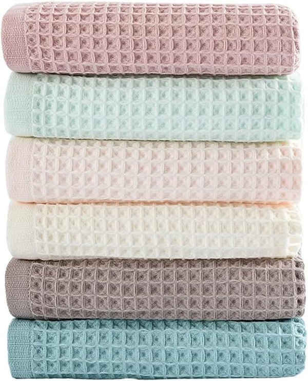 6 Pack Waffle Weave Dish Cloths - 13x13 Inch 100% Cotton Kitchen Towels for Washing Dishes (Mixed Colors)