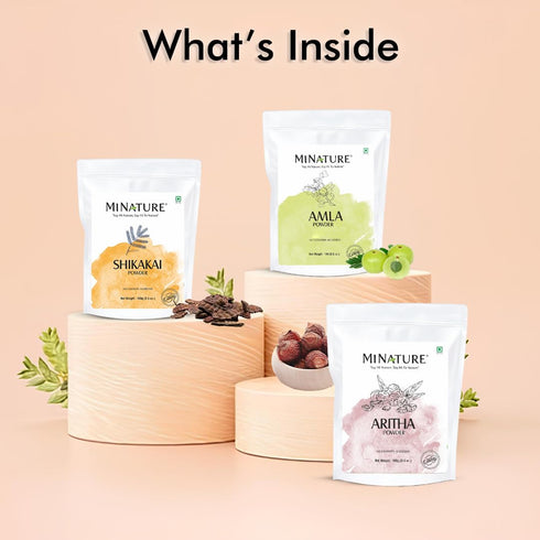 Combo of Amla Powder, Aritha & Shikakai (Pack of 3), Natural Hair Pack for Conditioning and Shine