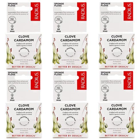 RADIUS Clove Cardamom Dental Floss 55 Yards, Vegan & Non-Toxic Oral Care Pack of 6 Designed to Help Fight Plaque