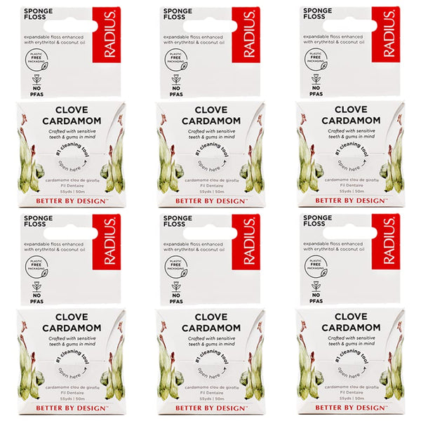 RADIUS Clove Cardamom Dental Floss 55 Yards, Vegan & Non-Toxic Oral Care Pack of 6 Designed to Help Fight Plaque