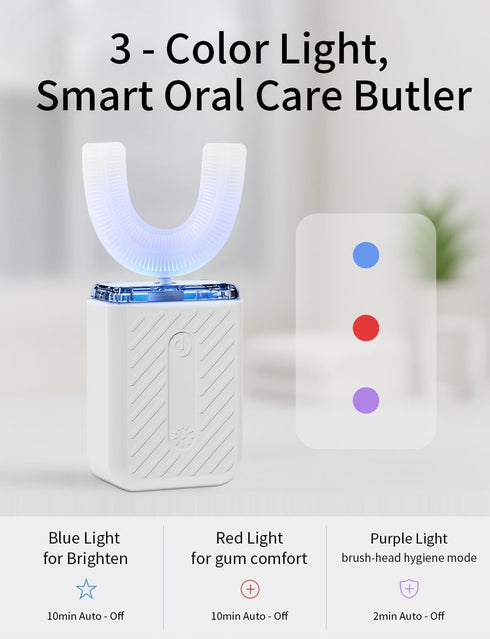WILDWELLO 48,000 4 60-Second IPX7 U-Shaped Electric Toothbrush, VPM, Modes, Clean, Waterproof, ultrasonic Toothbrush