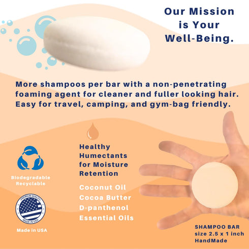 SPIRALEAF Shampoo & Shave Bar, Plant-Based, 2.25oz, Concentrated Formula with Essential Oils, USA Made, Orange Zest