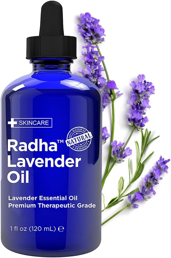 Radha Beauty Lavender Essential Oil 4oz - Premium Therapeutic Grade for Aromatherapy, Relaxation, Massage