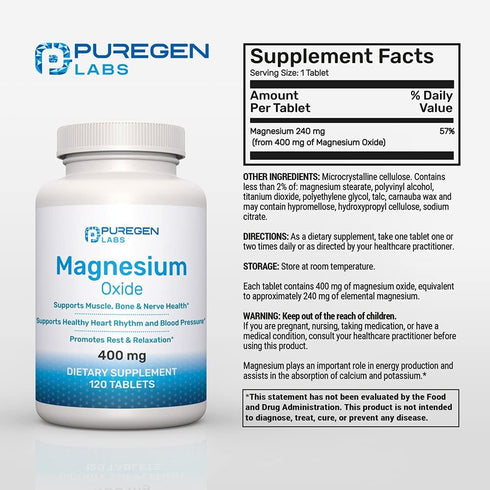 Magnesium 400mg High Potency Supplement, Magnesium Oxide for Immune Support, Muscle Recovery, 3 Pack, 360 Count