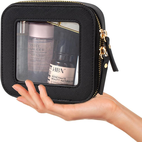 KOTORA Mini Black Makeup Bag for Purse, Cute Clear Cosmetic Bag with Zipper, Travel Essentials for Women