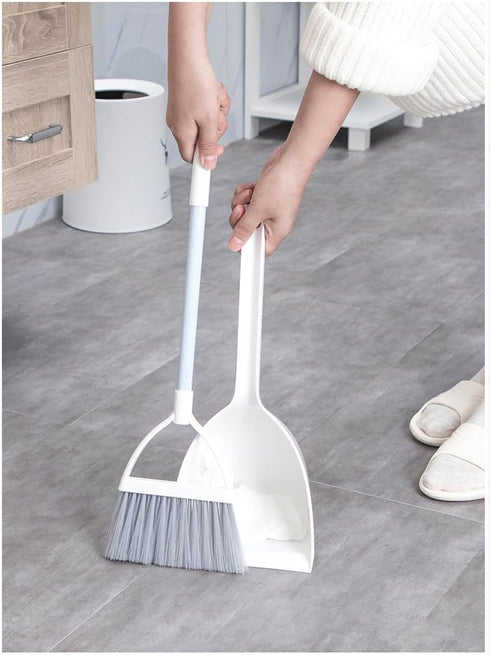 Mini Broom and Dustpan for Home Kitchen Sweeping, Kids (White+Blue)